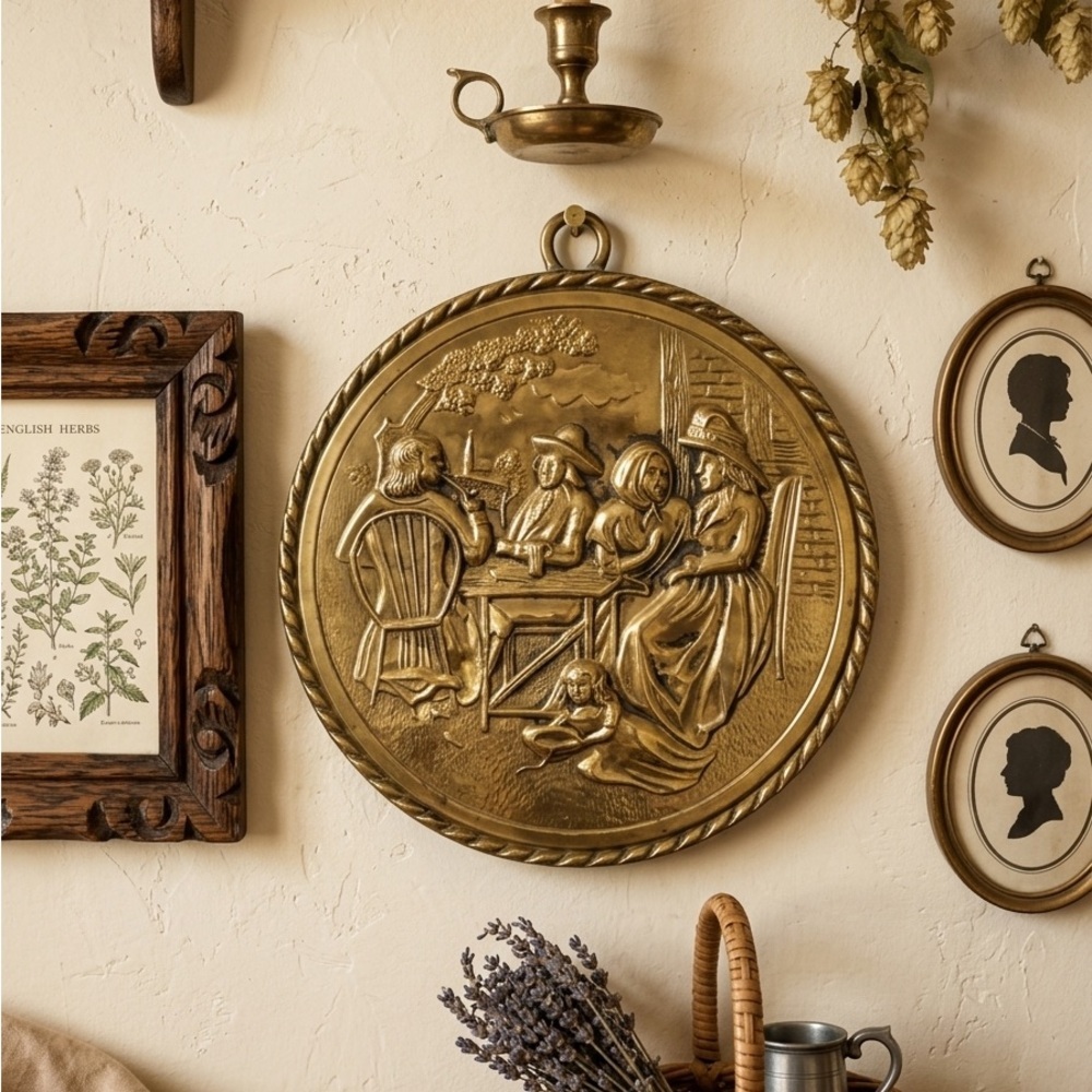 Vintage Peerage England Brass Wall Hanging Tavern Scene 8 in